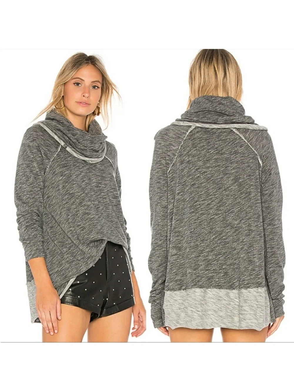 Free People Beach Charcoal Grey Cocoon Cowl Neck Pullover Sweatshirt Size Medium
